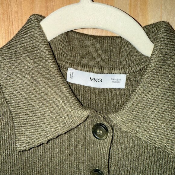 MANGO Knitted Green Sweater Vest with Button Collar - Picture 2 of 4